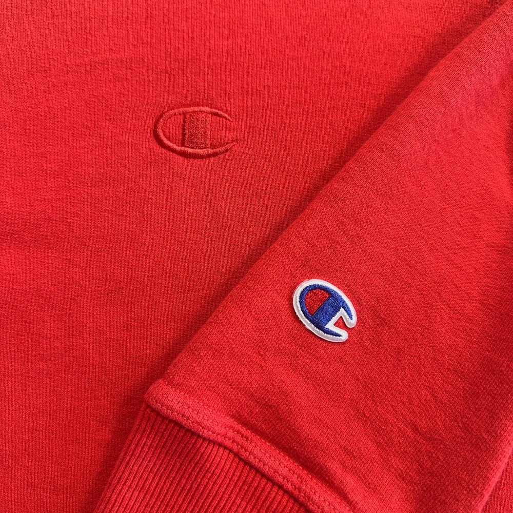 Champion Crewneck Sweatshirt Red Mens Small Embroidered Logo Pullover Fleece - Picture 3 of 7